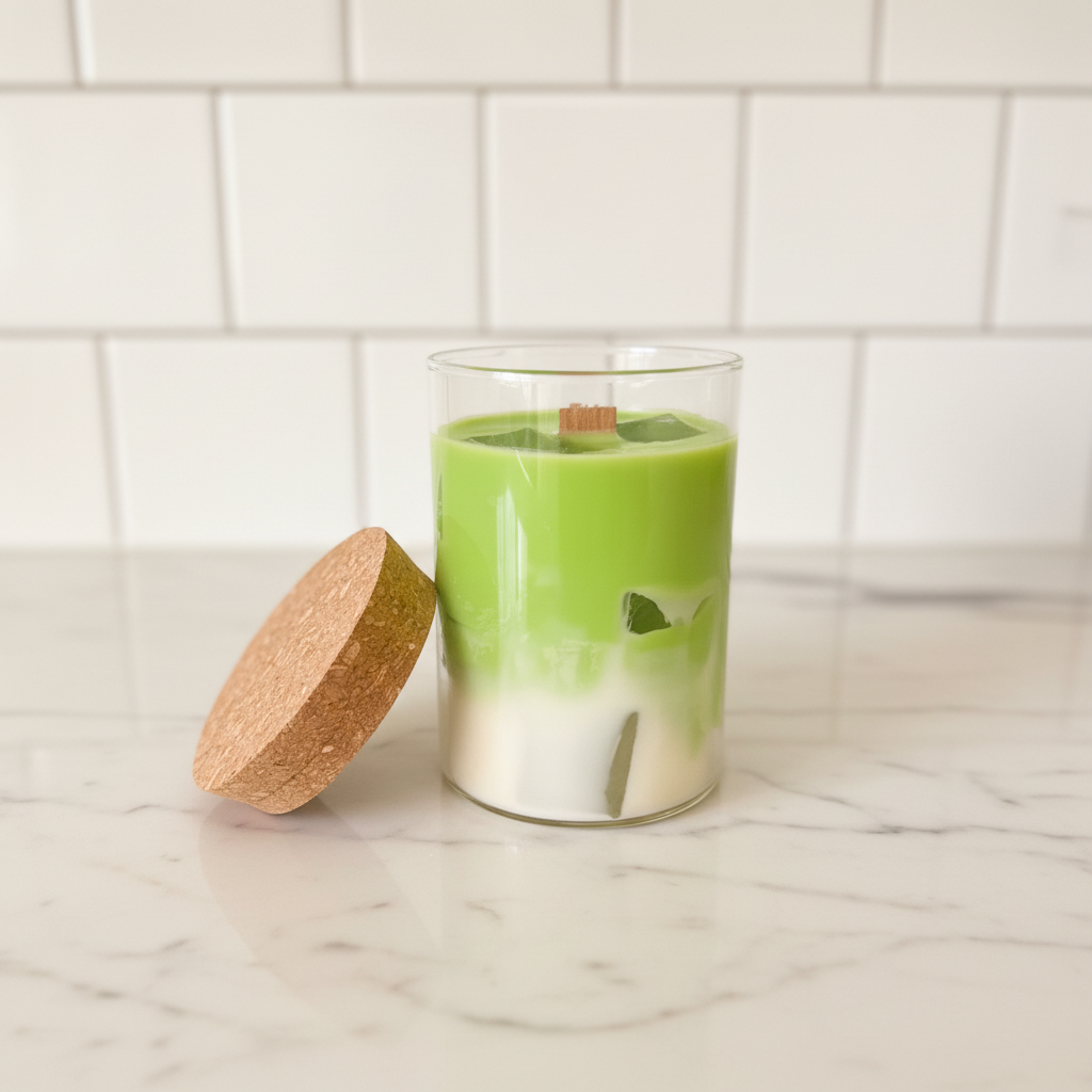 Cork lid beside candle