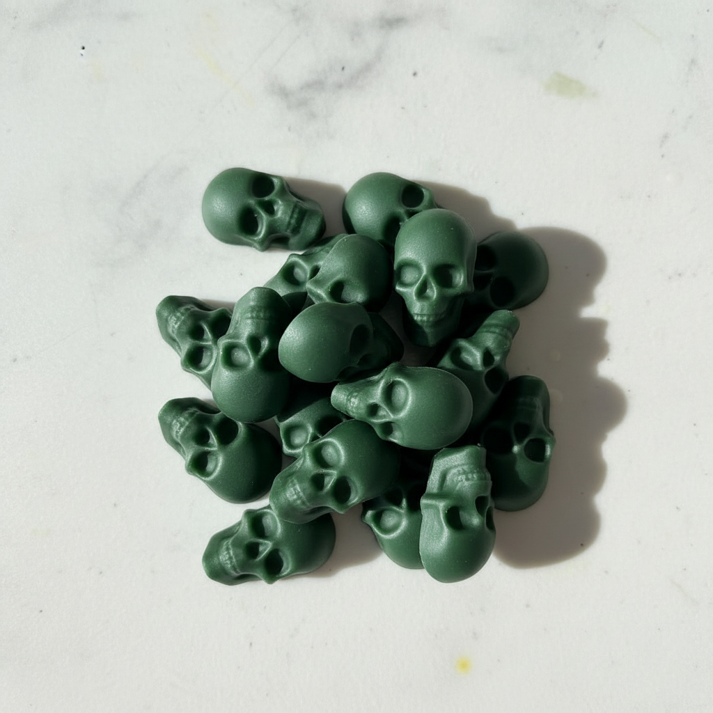 Green Skull Wax Melts on Marble