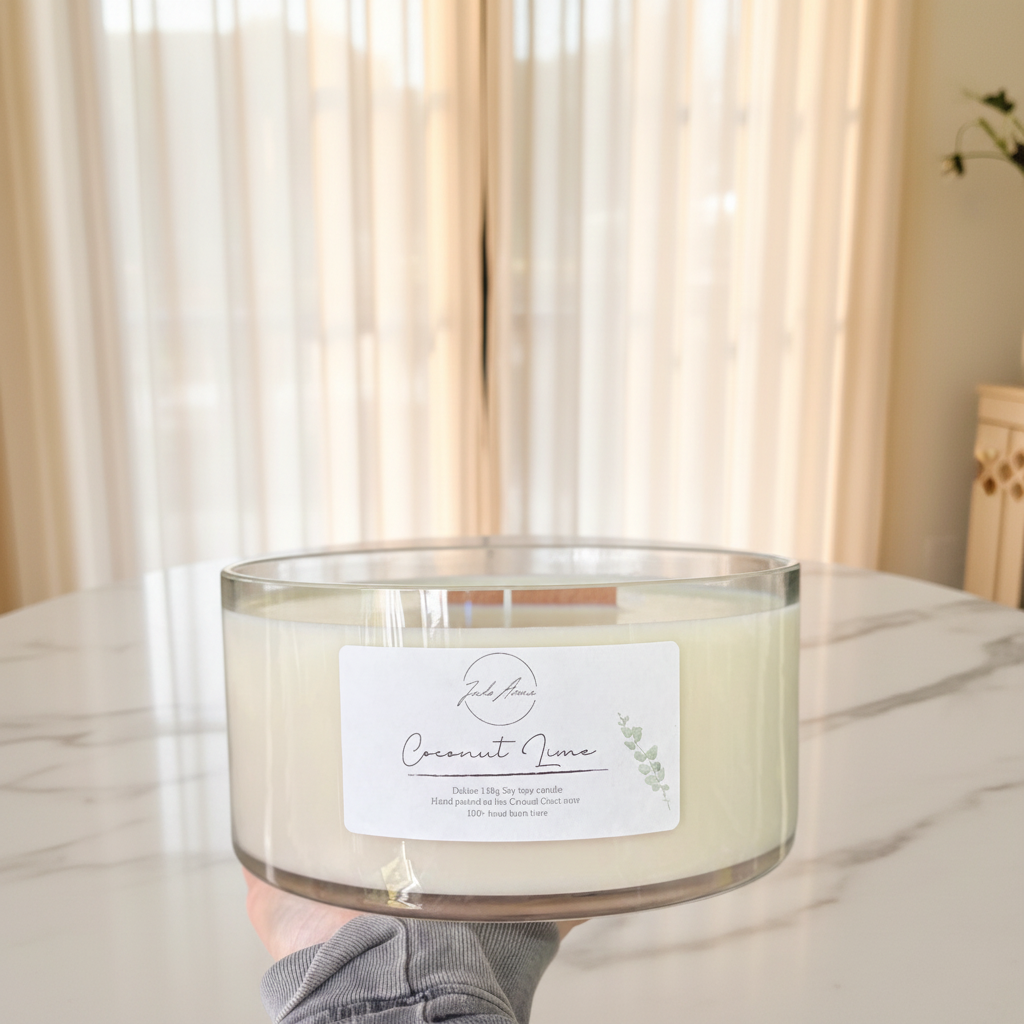 1.8kg Deluxe Statement Candle - marble table with sheer curtains
